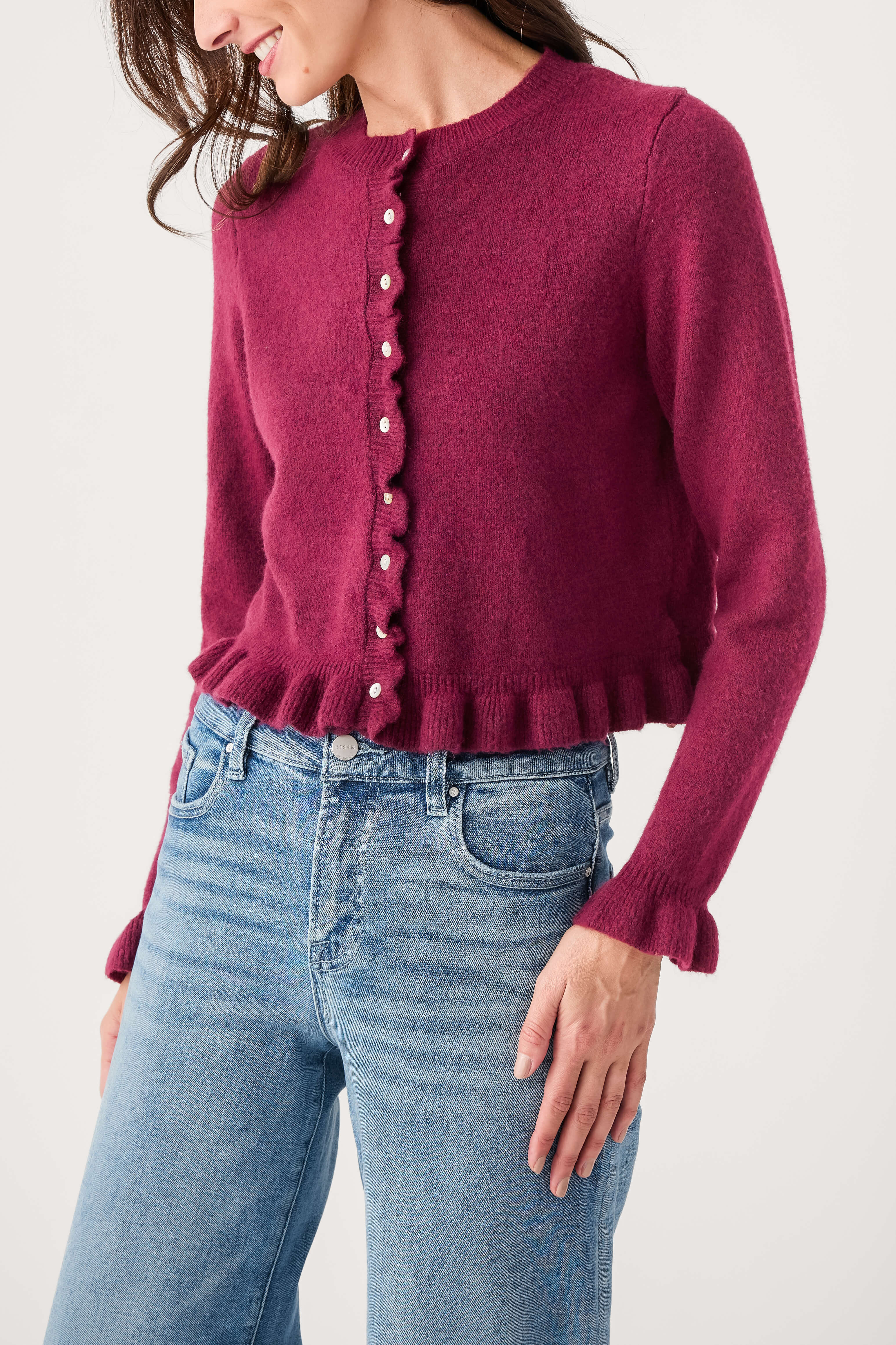 Lalavon Ruffle Hem Cardigan | Social Threads