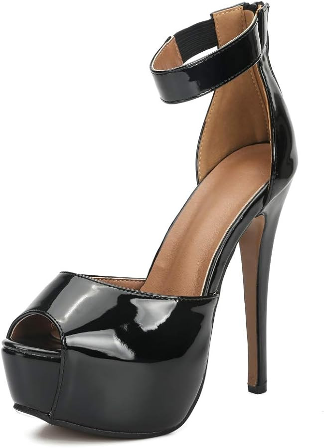 MAIERNISI JESSI Womens Sandals Platform Peep Toe Ankle Strap Stiletto High Heel Dress Zip | Amazon (US)
