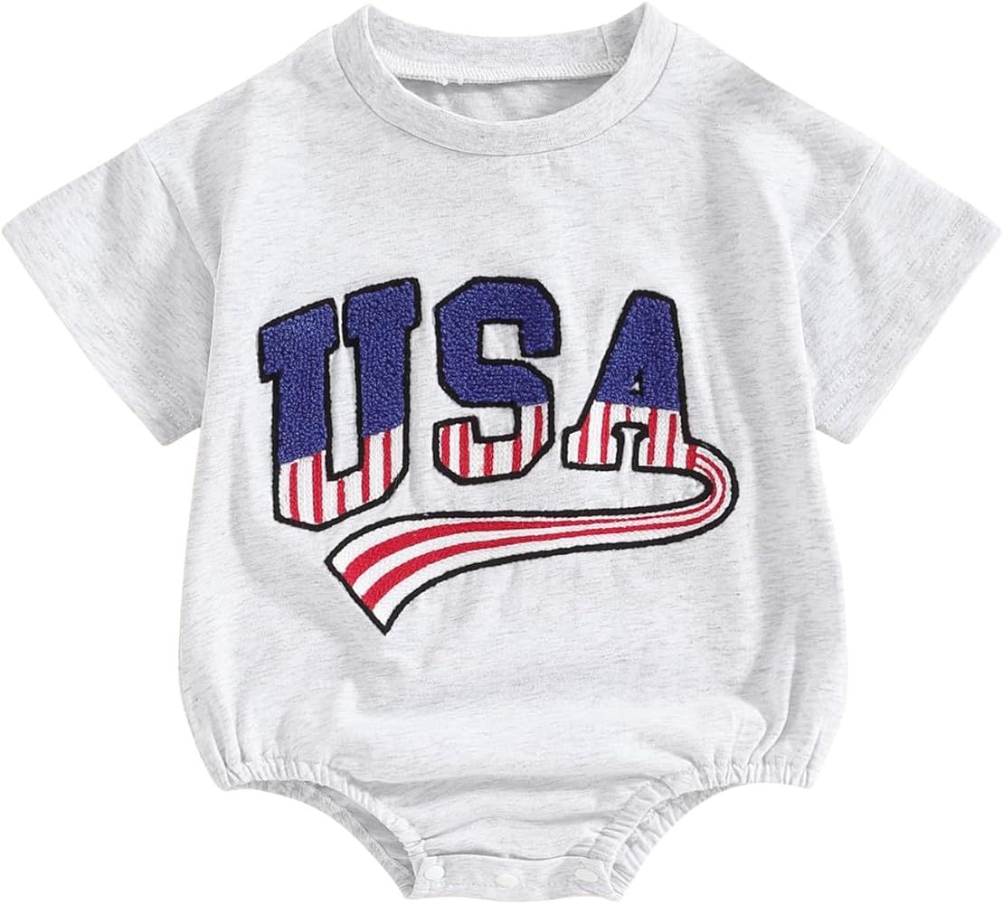 Twopumpkin 4th of July Baby Boy Girl Outfit Newborn Toddler Bubble Romper Retro Fourth Of July Cl... | Amazon (US)