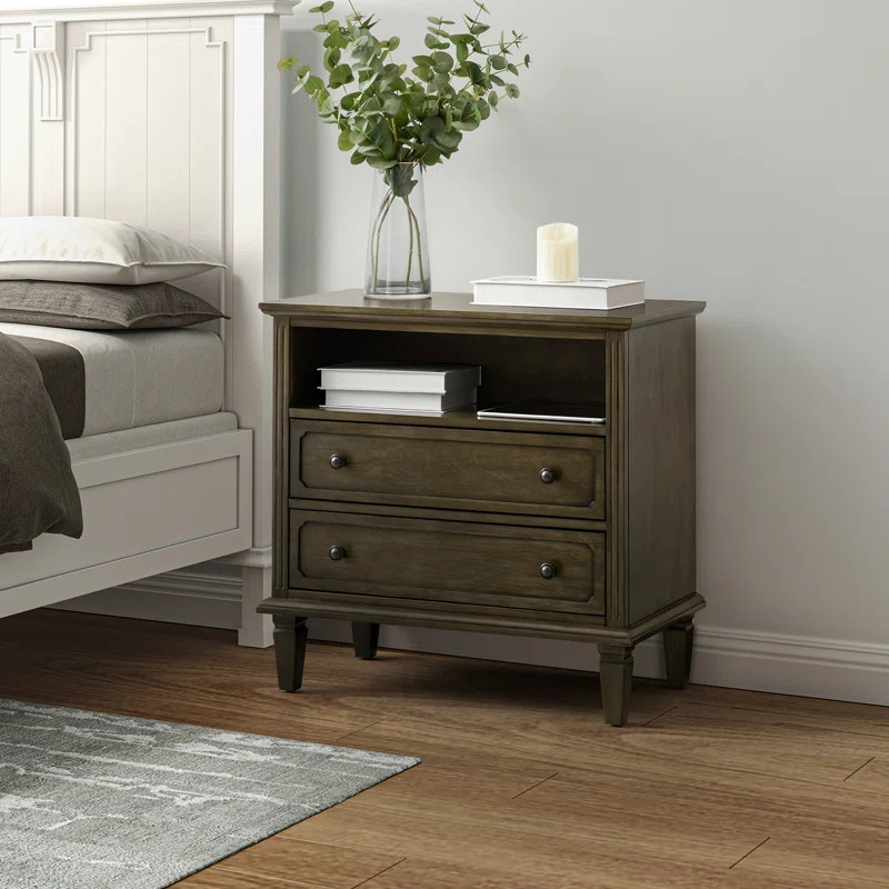 Amberlyn 2-Drawer Nightstand with Built-In Outlets and Solid Wood Legs | Wayfair North America
