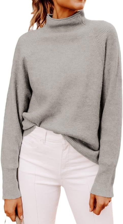 Yousify Womens Sweaters Ribbed Chunky Knit Pullover Sweaters Mock Neck Sweater Tops | Amazon (US)