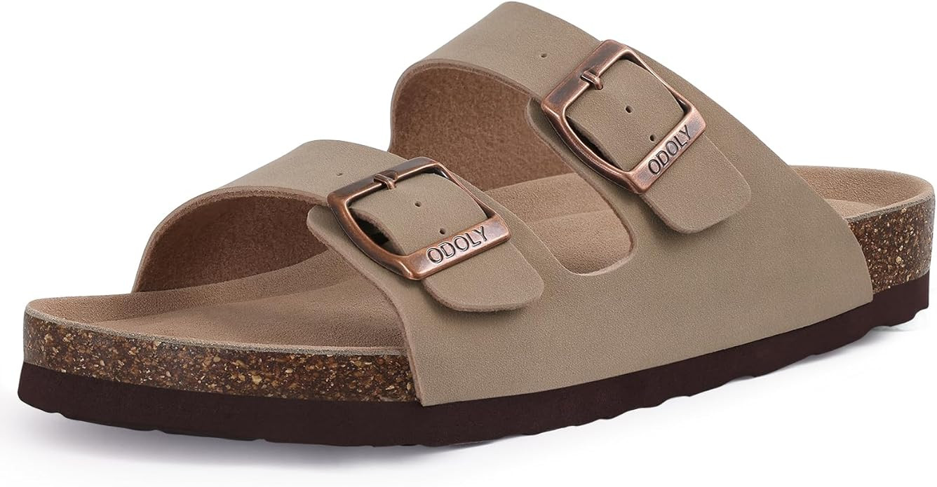 Women's Cork Footbed Slide Sandal, Arch Support Summer Outdoor Sandals with Adjustable Buckle | Amazon (US)