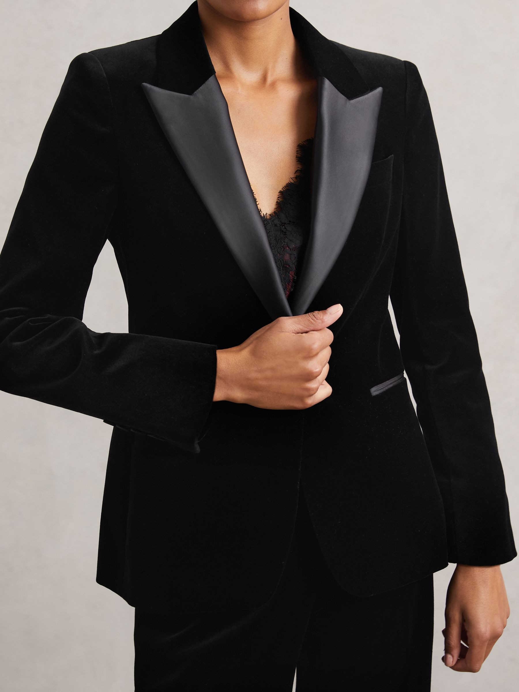 Reiss Velvet Single Breasted Suit Blazer in Black - REISS | Reiss UK