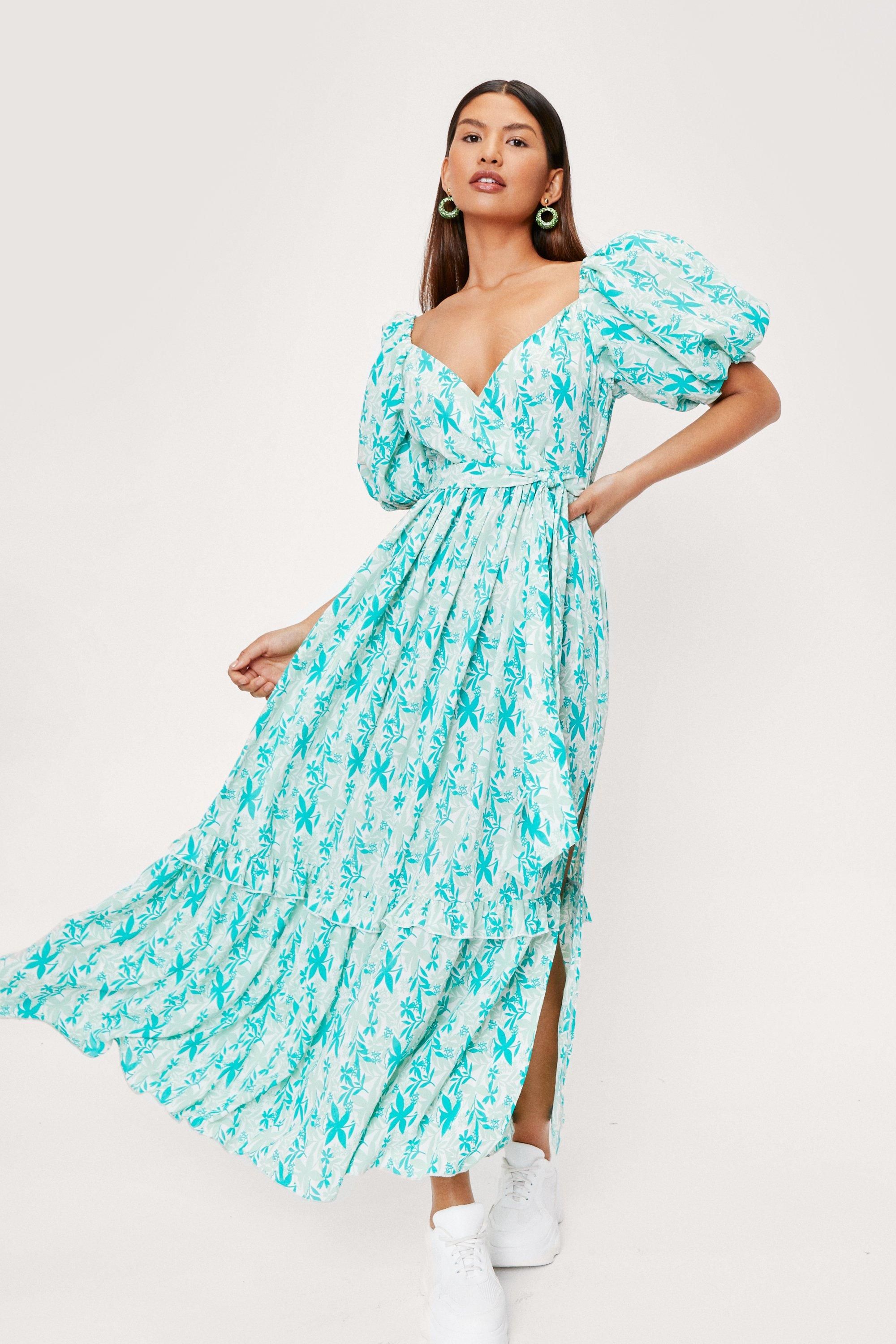 Puff Sleeve Floral Print Wrap Maxi Dress | Nasty Gal (US)