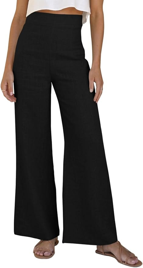 Women Linen Wide Leg Pants Summer High Waist Loose Palazzo Pants Flowy Lounge Trousers Beach Trav... | Amazon (US)