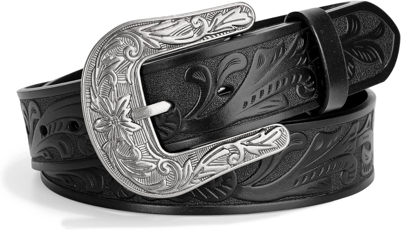 WOWOGO Western Belts for Women Men Cowboy Cowgirl Floral Engraved Leather Belt Strap Vintage Embo... | Amazon (US)