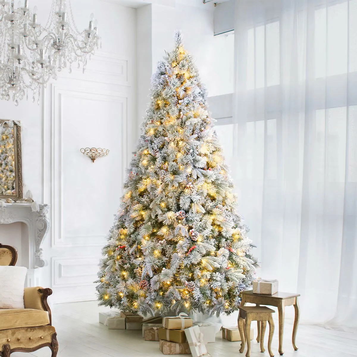 9ft Snow Flocked Christmas Tree Holiday Decor, ANOTHERME Pre-Lit LED Lights UL Certified w/ 2,132... | Walmart (US)