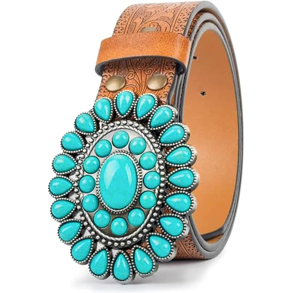 UTOWO Women Western-Turquoise-Belt Embossed-PU-Leather-Cowgirl-Belt Applies-Jeans-Pants-Dresses f... | Amazon (US)