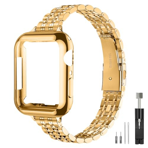 QUNDAXI Gold Watch Band Compatible with Apple Watch 41mm 45mm 42mm 44mm 40mm 38mm Metal Stainless Steel Watchband suitable for iWatch 9/8/7/6/5/4/3/2/1/SE Series Women Luxury Strap (42mm 44mm 45mm) | Amazon (US)