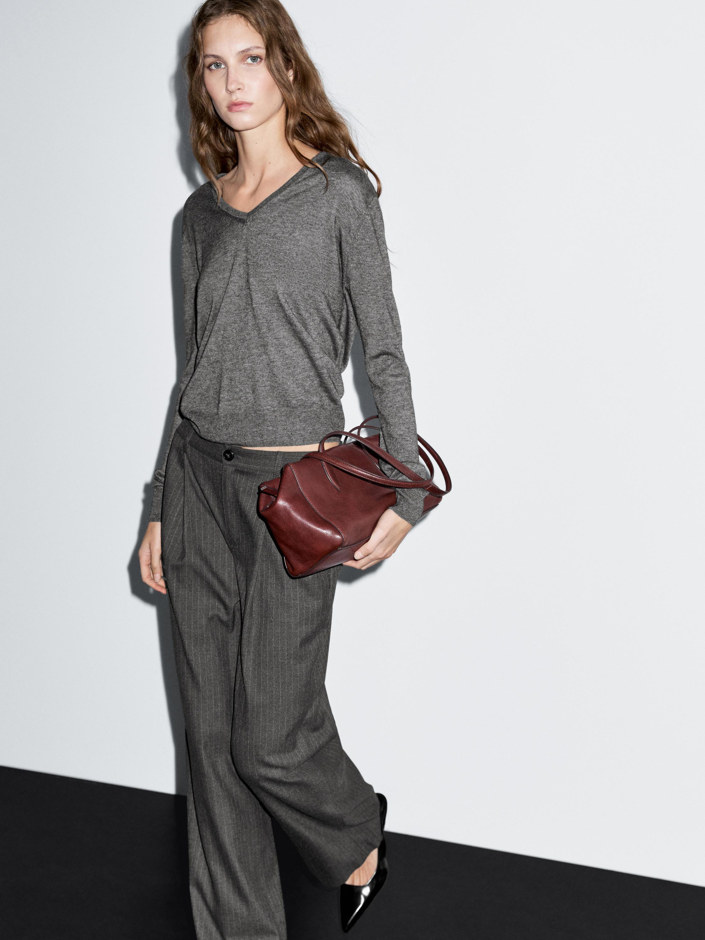 Wide-Leg-Hose mit halbhohem Bund und Nadelstreifen | Massimo Dutti DE