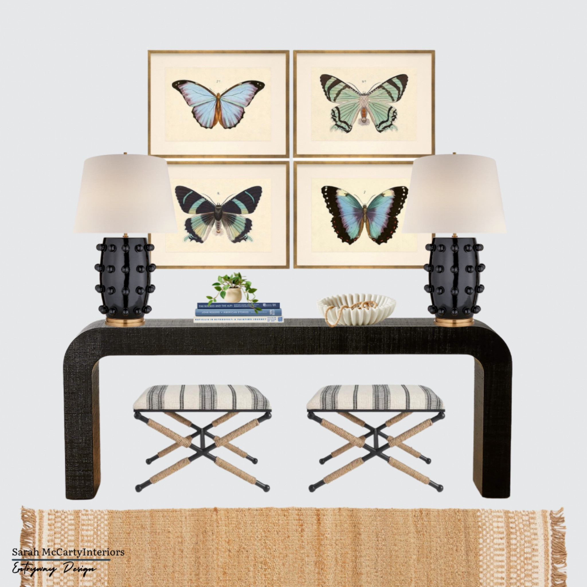 Beautiful entryway design 🦋 A black entryway table with textured lamps and large statement butterfly art create a stunning and inviting space to welcome your guests 🖤🤍

#LTKstyletip #LTKhome