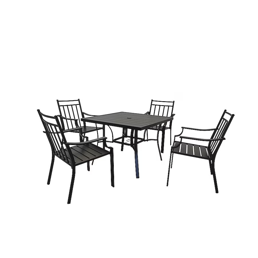 Style Selections Ashton 5 -Piece Black Patio Dining Set Steel Square Table with 4 Stationary Chai... | Lowe's