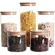Stackable Kitchen Canisters Set, Pack of 5 Clear Glass Food Storage Jars Containers with Airtight... | Amazon (US)
