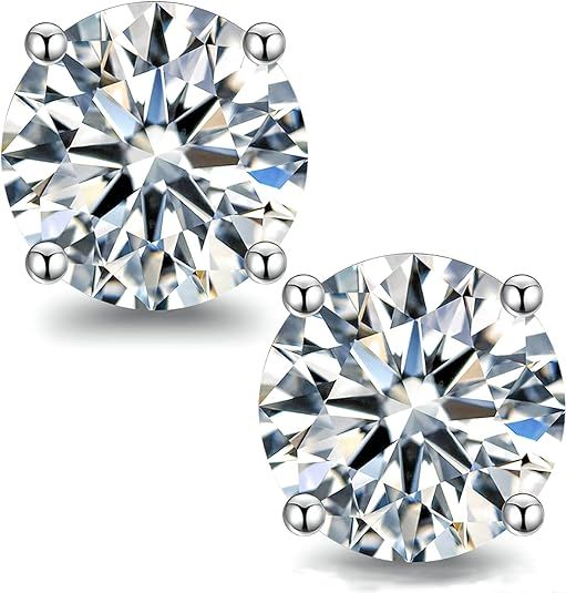 Moissanite Stud Earrings for Women,0.6-4ct 18K White Gold Plated Silver Friction Back and Post fo... | Amazon (US)