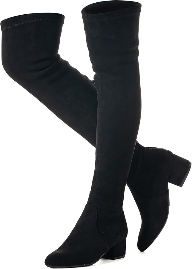Mtzyoa Thigh High Block Heel Boot Women Pointed Toe Stretch Over The Knee Boots | Amazon (US)