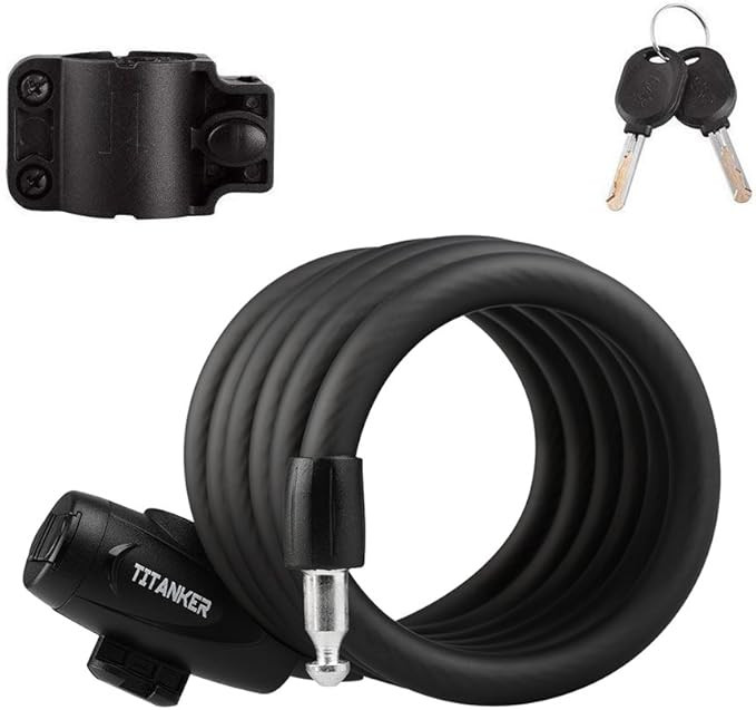 Titanker Bike Lock, Bike Locks Cable Lock Coiled Secure Keys Bike Cable Lock with Mounting Bracke... | Amazon (US)