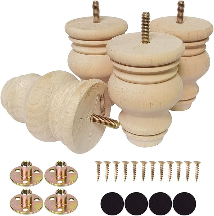 2 3 4 Inch Wooden Furniture Legs, Solid Wood Unpainted Replacement Furniture Legs, Ottoman/Lovese... | Amazon (US)
