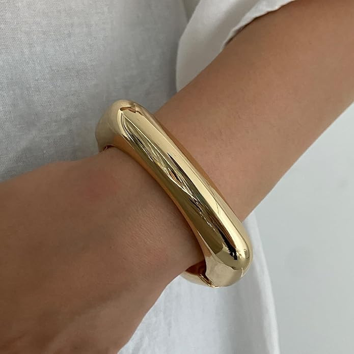 Gold Bangle Bracelet for Women Resin Dyed Wide Face Cuff Bold Stylish Layered Jewelry Elegant Wri... | Amazon (US)