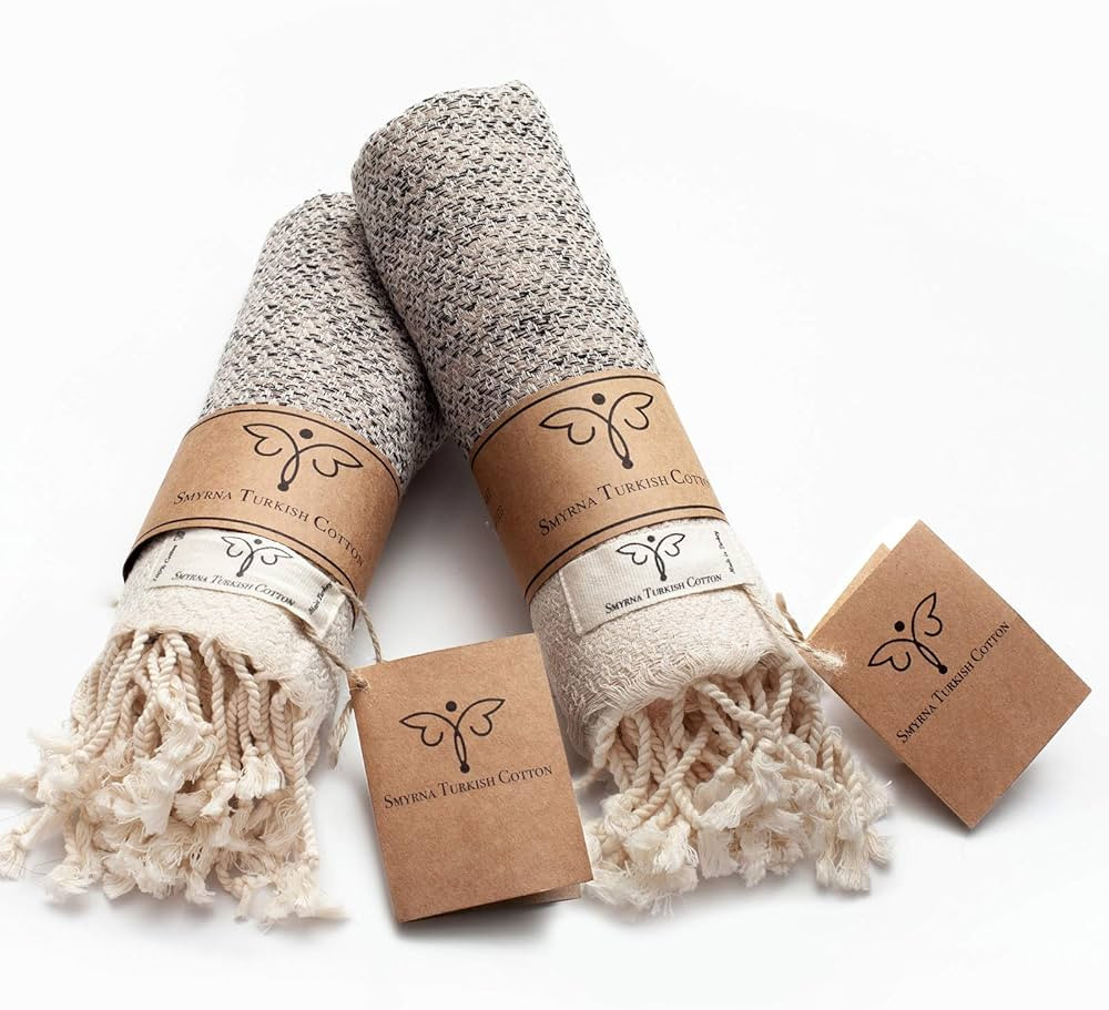 Smyrna Original Turkish Hand Towels | 100% Cotton, Prewashed, 16 x 40 Inches | Decorative Bathroom Peshtemal Towel for Hand, Face, Hair, Gym, Yoga, Tea, Dishcloth, Kitchen and Bath (Beige) | Amazon (US)