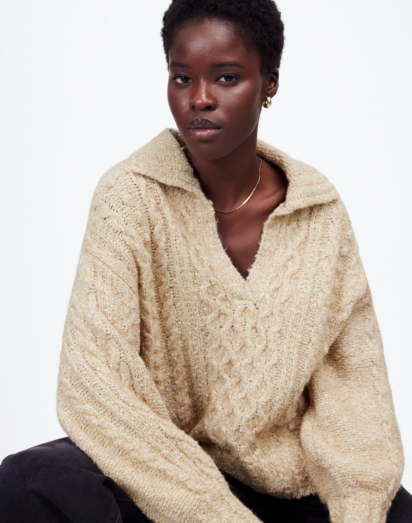 Cotton-Merino Wool Blend Cable-Knit Sweater | Madewell
