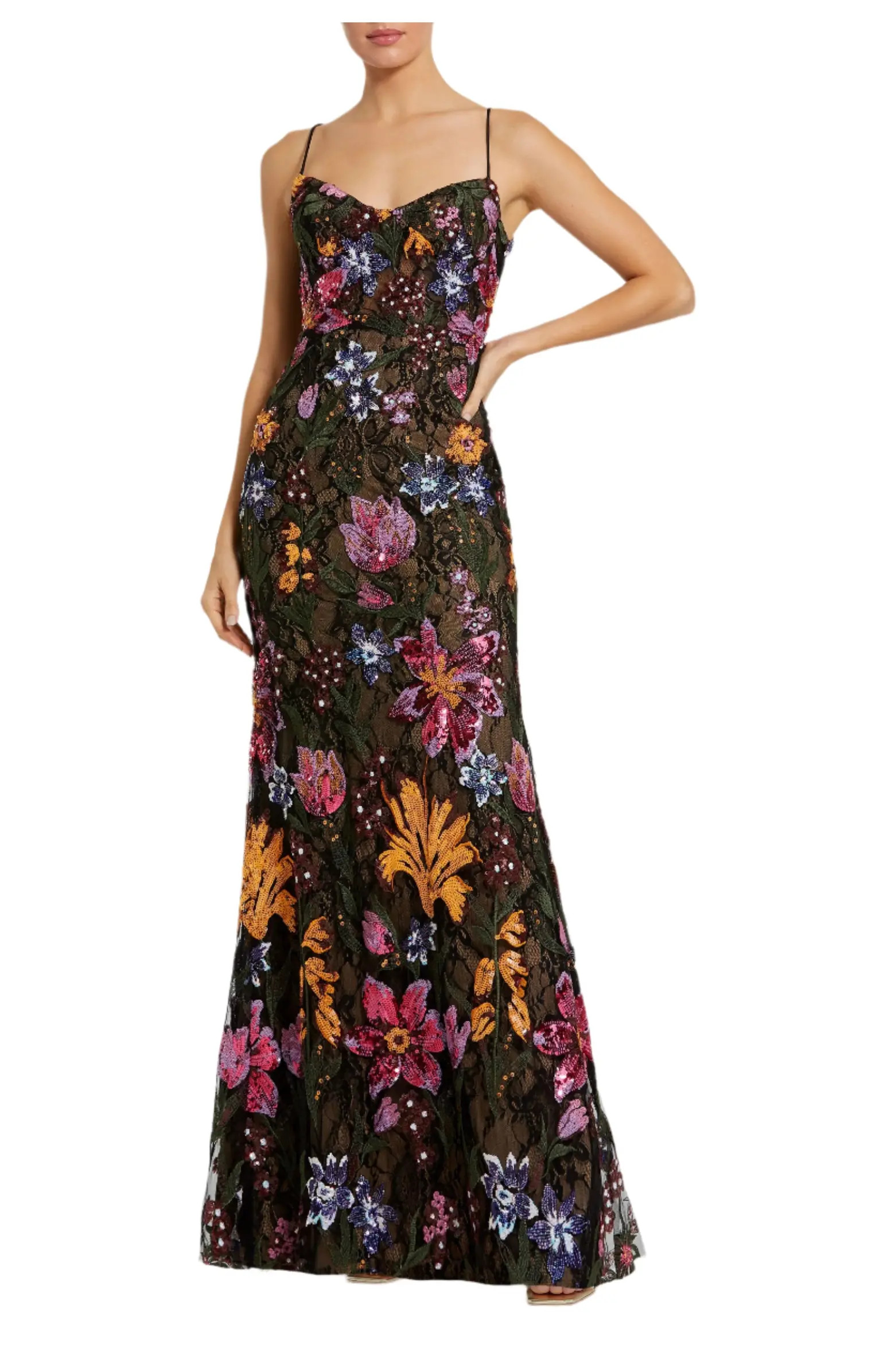 Mac Duggal Spaghetti Strap Floral Embroidered Gown | Nordstrom | Nordstrom