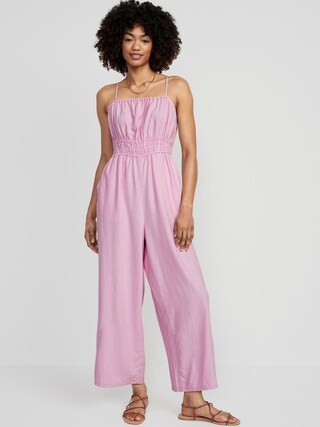 Waist-Defined Linen-Blend Cropped Smocked Cami Jumpsuit for Women | Old Navy (CA)