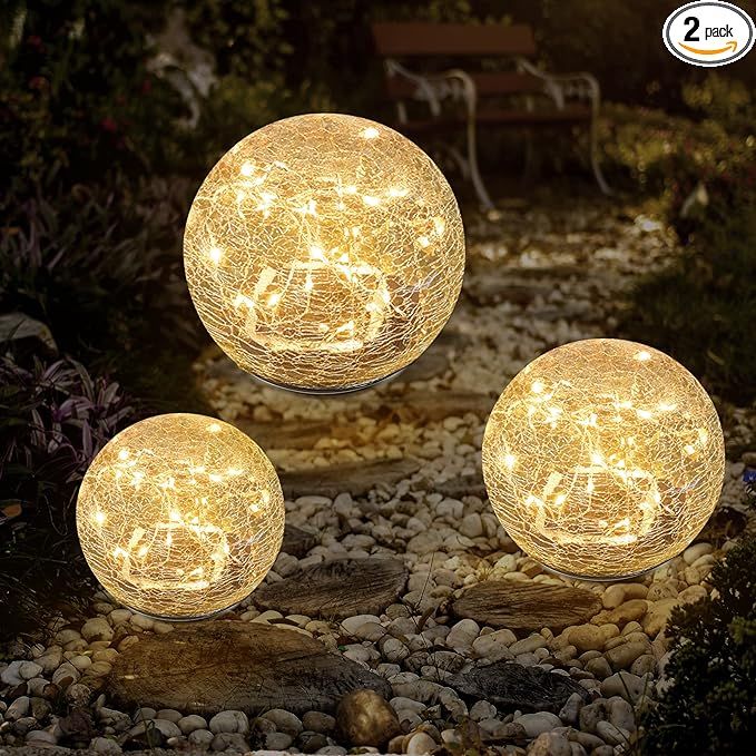 Garden Solar Lights Cracked Glass Ball Waterproof LED for Outdoor Decor Decorations Pathway Patio... | Amazon (US)