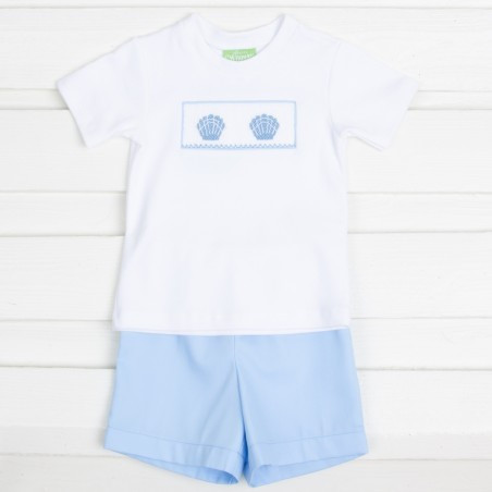 Seashell Short Set Light Blue Pique | Classic Whimsy