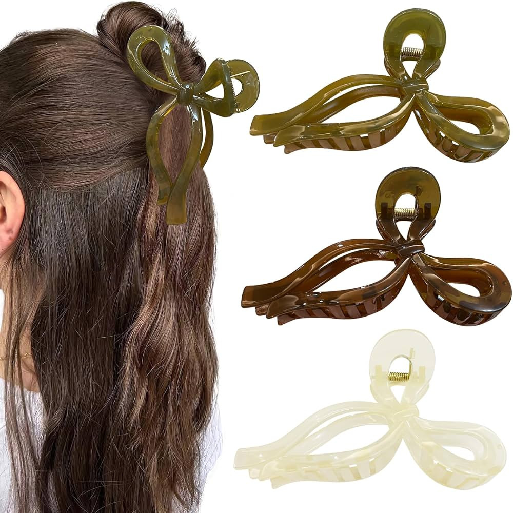 Bows Claw Clips 3Pcs Bows Hair Clips Hair Bows for Women Hair Ribbon Clips 5 Inch Claw Clips for ... | Amazon (US)
