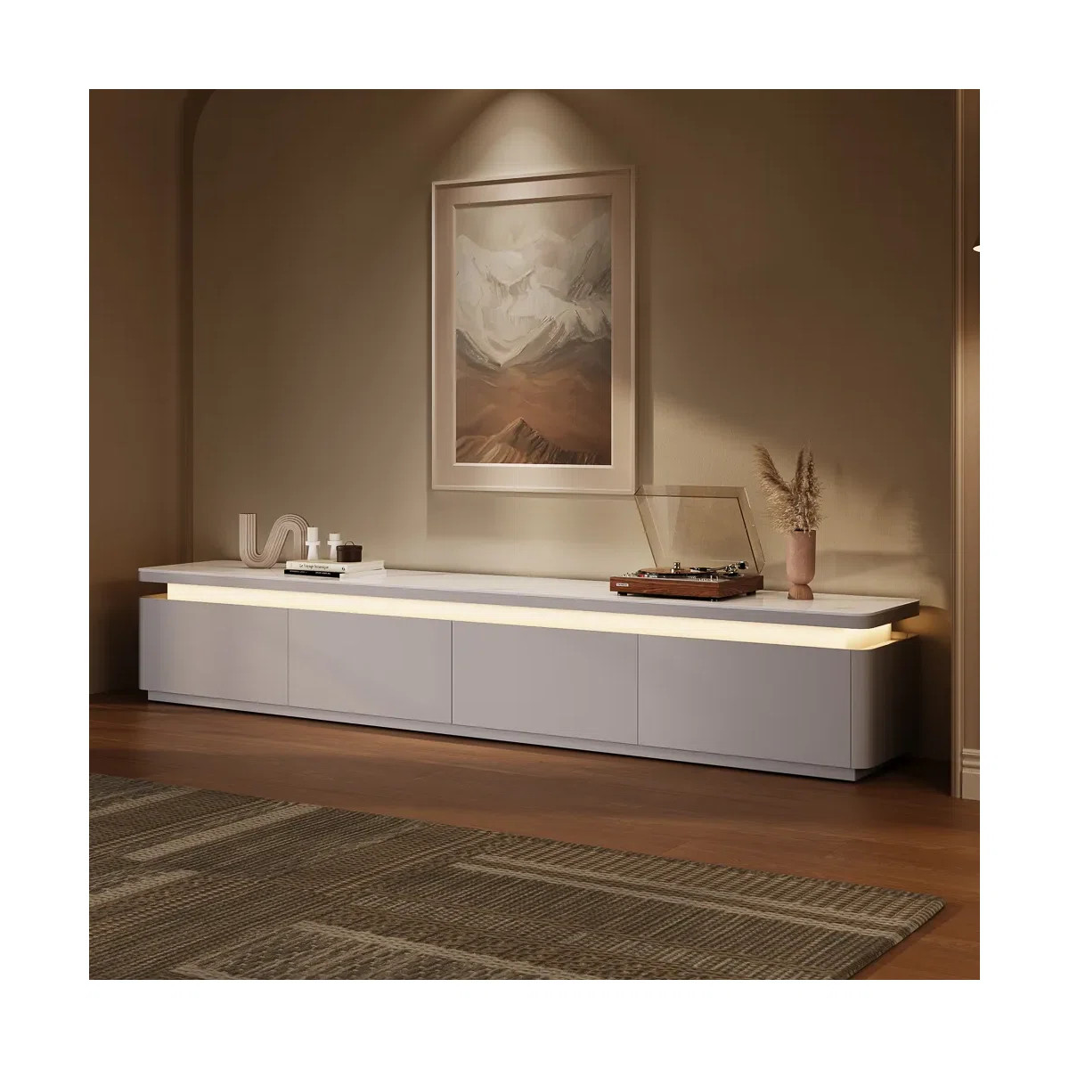 Modern TV Stand With Adjustable LED Lights, Sintered Stone Top, Fully Assembled | Wayfair North America