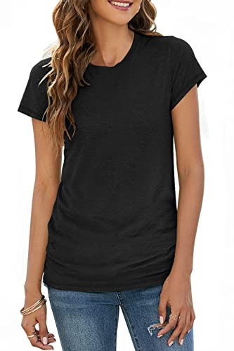 Sherosa Black Shirts for Women Short Sleeve O Neck Loose Fit Tops L | Amazon (US)