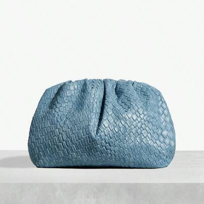 Ladies' Denim Effect Woven Clutch With Printed Patterns And Cloud Shaped Folds, Elegant Clutch Bag For Women | SHEIN