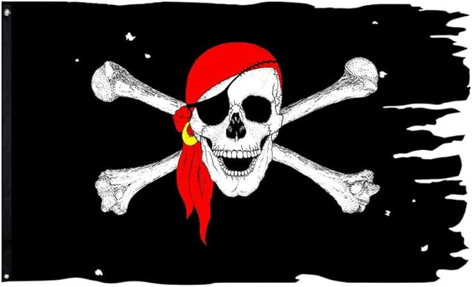 Red Scarf Skull Bones Jolly Roger Flag 3X4.8Fts Crossbone Pirate Banner Creepy Ragged | Amazon (US)