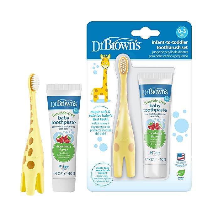 Dr. Brown's Infant-to-Toddler Training Toothbrush Set with Strawberry Fluoride-Free Toothpaste 1.... | Amazon (US)