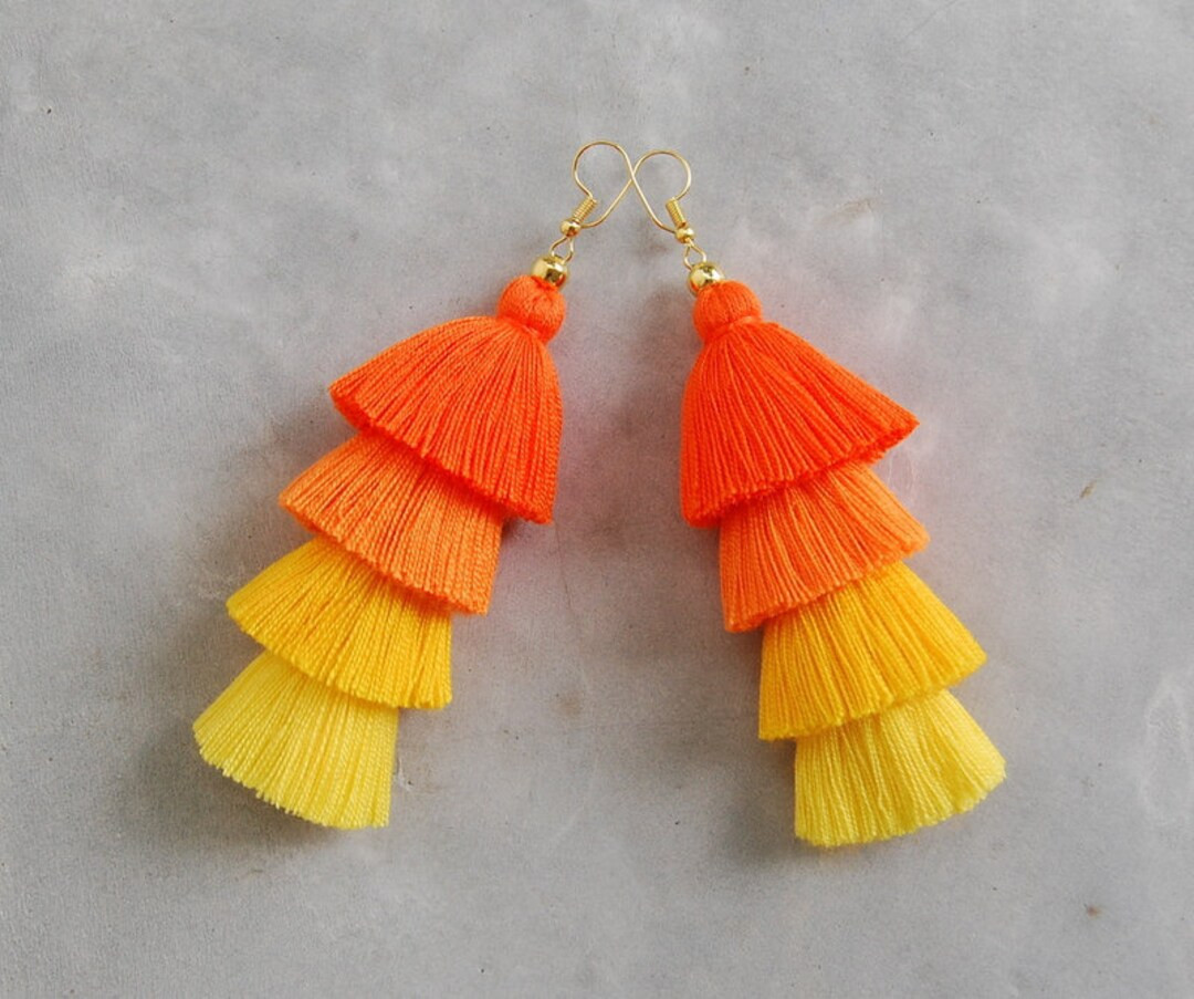 Orange Ombré Tassel Earrings - Etsy | Etsy (US)