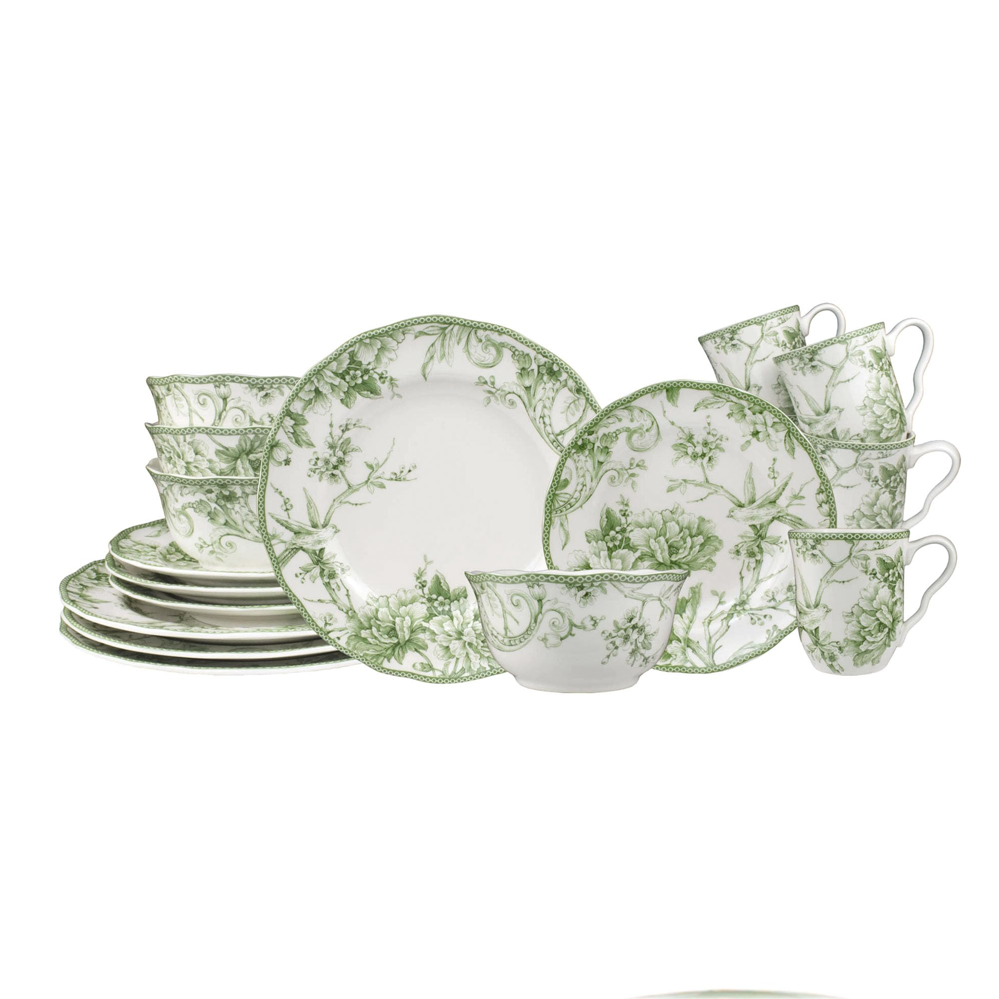 222 Fifth Adelaide Moss 16-Piece Porcelain Dinnerware Set – Service for 4, Plates, Bowls & Mugs... | Amazon (US)