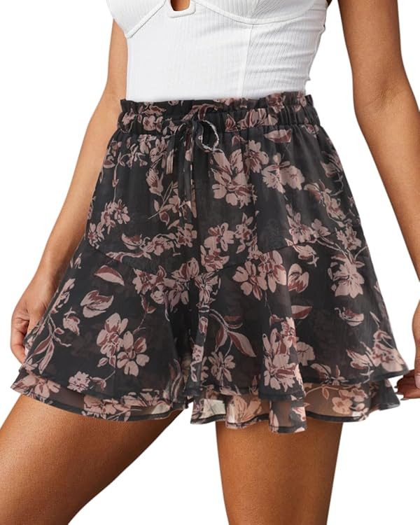 Flowy Shorts for Women Casual Boho Floral Skorts Ruffle Mini Skirts Running Tennis Butterfly Shor... | Amazon (US)