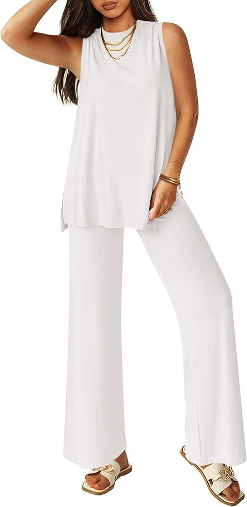 PRETTYGARDEN Women's Summer 2 Piece Set 2025 Loose Tank Top Wide Leg Pants Casual Matching Lounge... | Amazon (US)