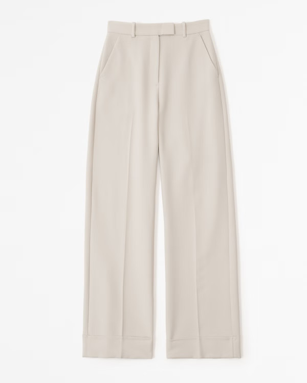 Women's Cuffed Hem Tailored Wide Leg Pant | Women's Bottoms | Abercrombie.com | Abercrombie & Fitch (US)