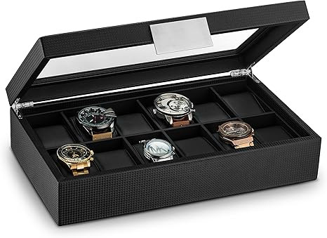 Glenor Co Watch Box for Men - 12 Slot Luxury Carbon Fiber Design Display Case, Large Holder, Meta... | Amazon (US)