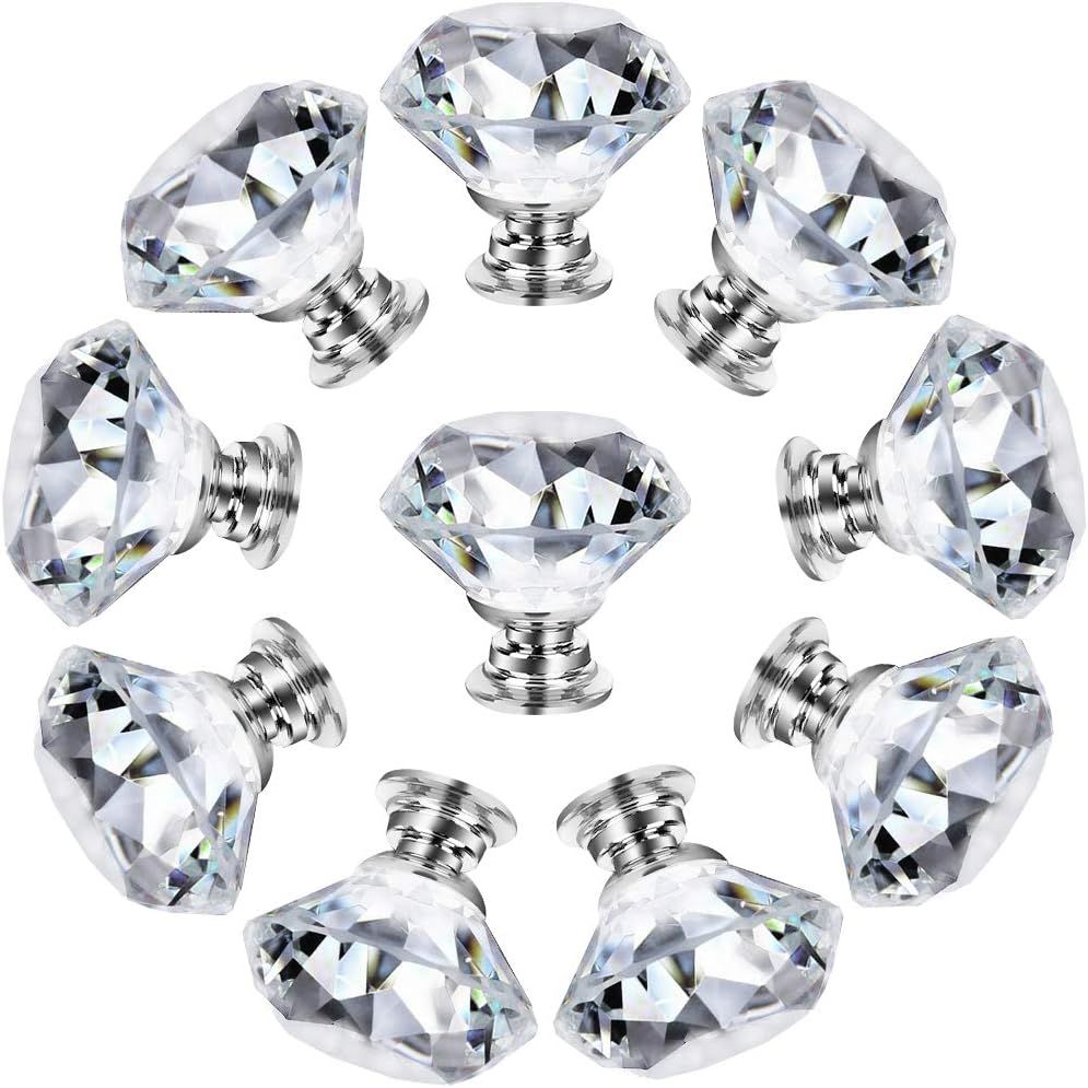 Drawer Knob Pull Handle Crystal Glass Diamond Shape Cabinet Drawer Pulls Cupboard Knobs with Scre... | Amazon (US)