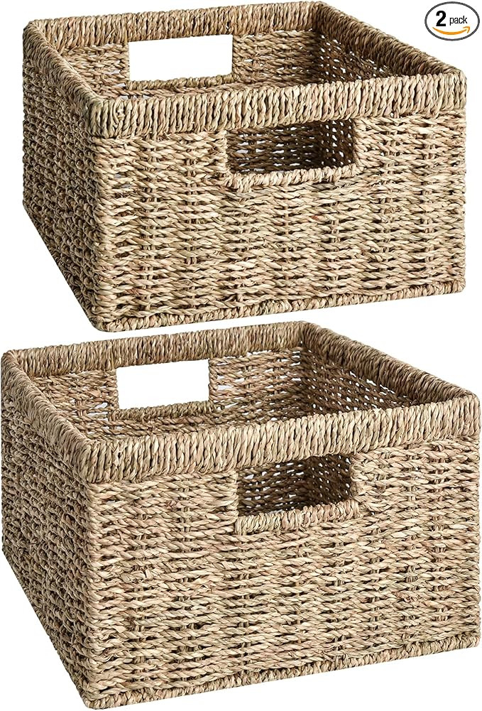 StorageWorks Wicker Storage Baskets, Handwoven Seagrass Baskets for Organizing, Decorative Wicker... | Amazon (US)