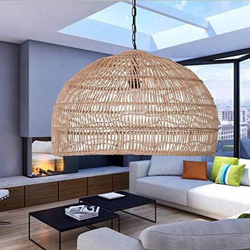 Wicker Weave Pendant Lamp, Retro Japanese Style E27 Chandelier Hanging Light Ceiling Lighting Fix... | Amazon (US)