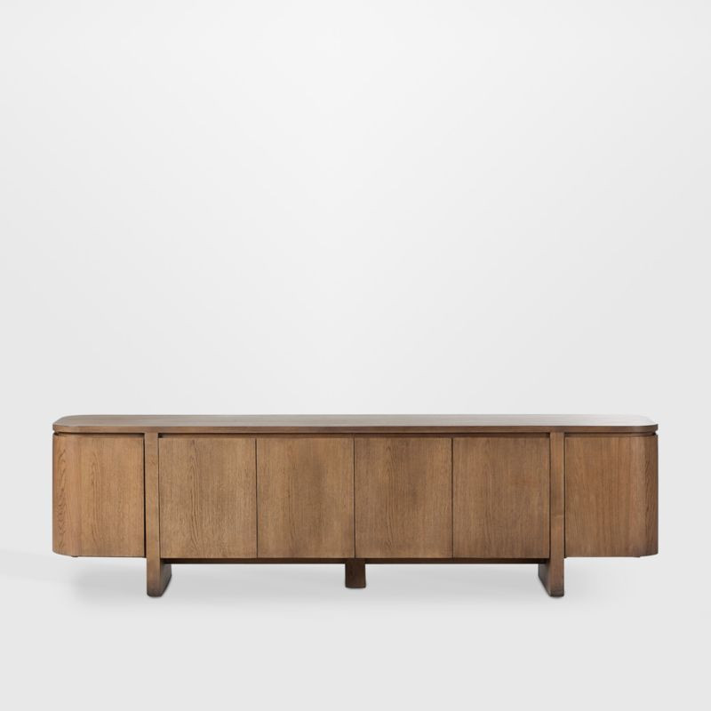 Elle 92" Natural Oak Wood Storage Media Console | Crate & Barrel | Crate & Barrel