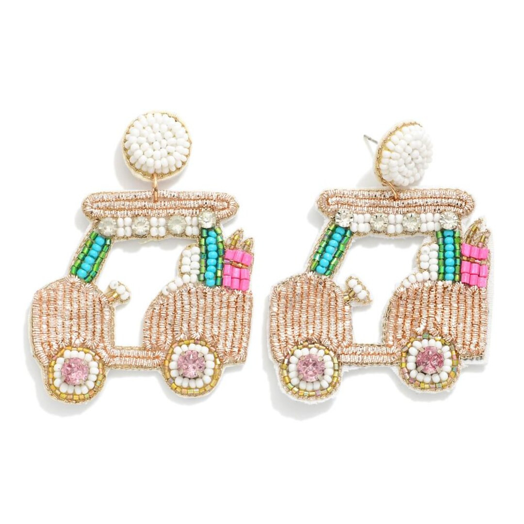 Golf Cart Seed Bead and Rhinestone Earrings, Large Statement Earrings, Golfers - Etsy | Etsy (US)