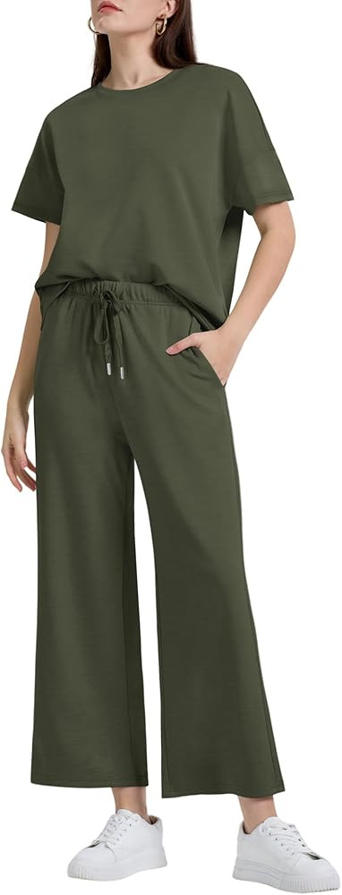 XIEERDUO Women's 2 Piece Outfits For Women Loose Pajamas Pullover Tops And Wide Leg Pants Lounge ... | Amazon (US)