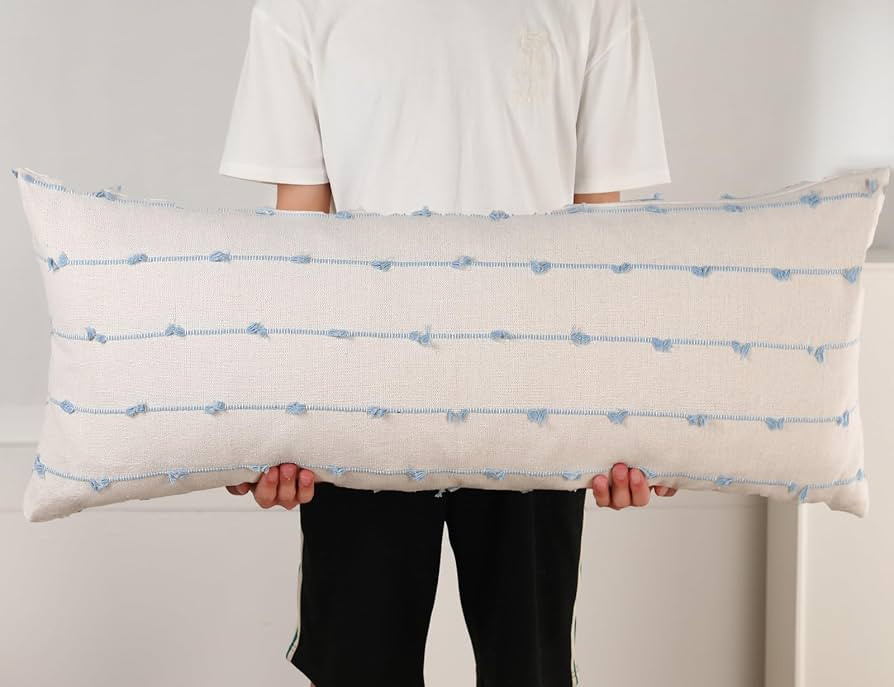 NUYECY Long Lumbar Throw Pillow Cover 14x36,Stripe Pattern Cotton Blue Boho Extra Long Decorative... | Amazon (US)