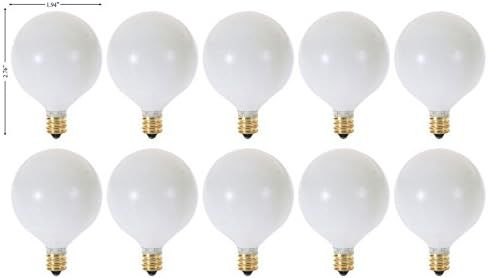 (Pack of 10) G16.5 Decorative (E12) Candelabra Base Globe Shape 120V G16 1/2 Light Bulbs (White, ... | Amazon (US)
