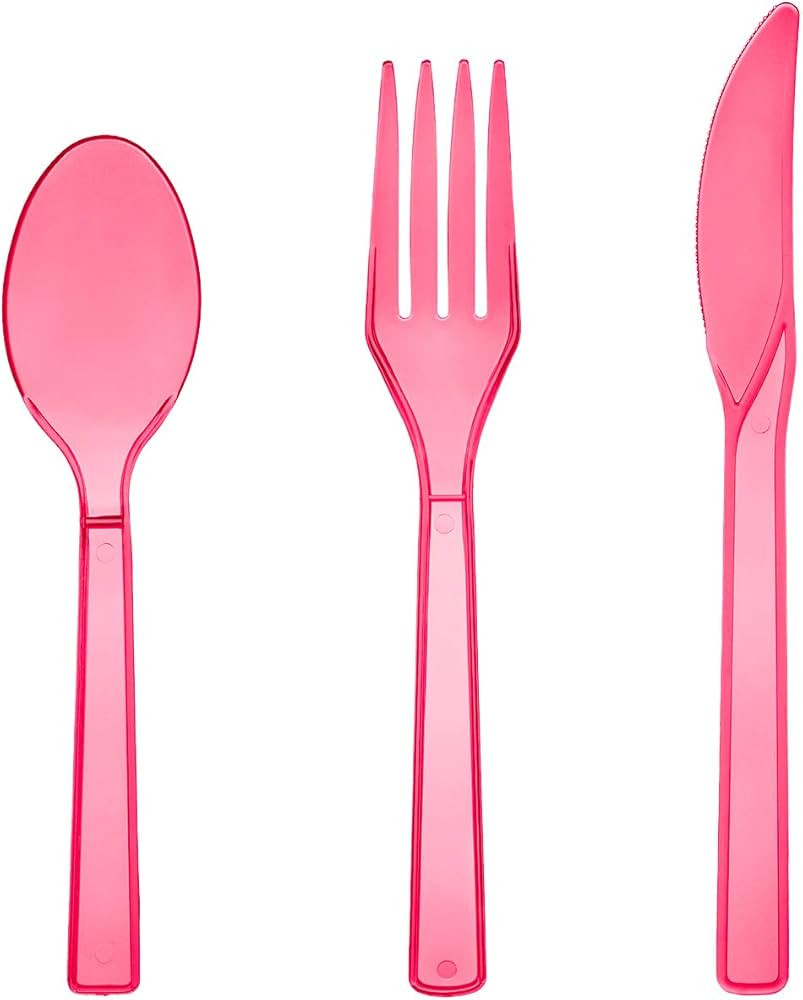 Party Essentials Hard Plastic Cutlery Combo Pack, 51 Pieces/17 Place Settings, Neon Pink (N245129... | Amazon (US)