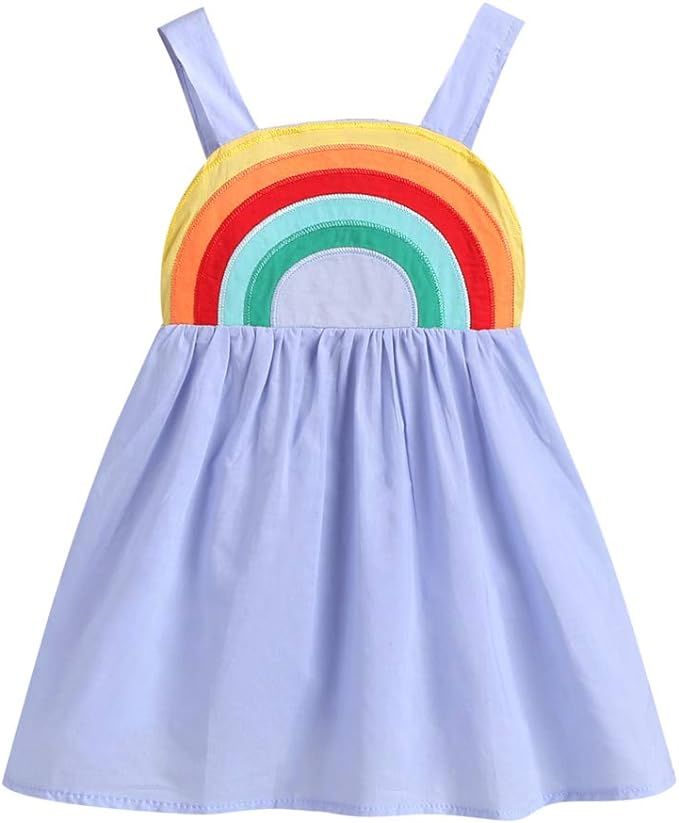 Toddler Baby Girls Rainbow Beach Summer Sundress with Necklace Boho Princess Sleeveless Halter Sk... | Amazon (US)